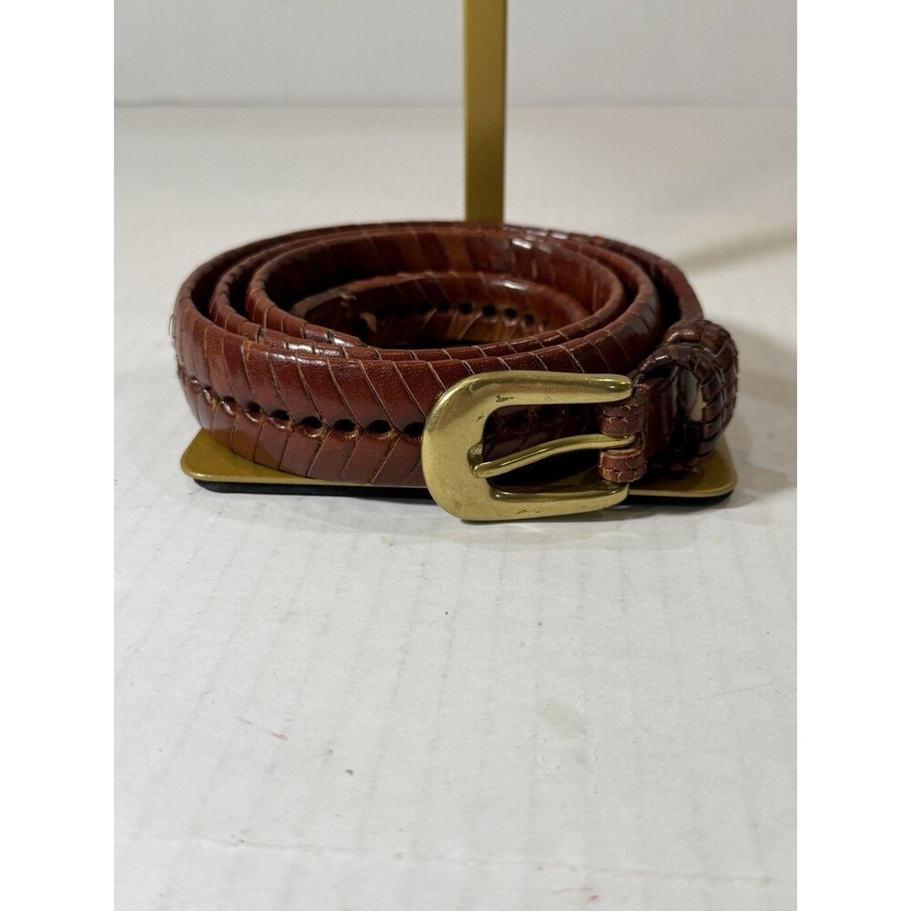 Vintage Braided Leather Belt Mens 42 Brown Gold Brass Buckle Heritage Gentleman